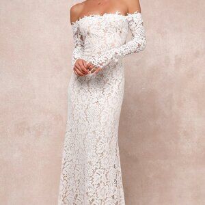 Lulus Romance Dreamer White Lace Off-the-shoulder Maxi Dress - Size M